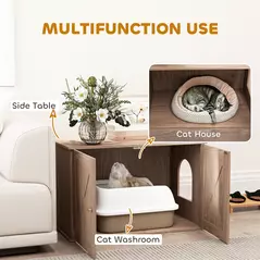 PawHut Cat Litter Box Enclosure with Double Doors and Side Entrance, Non-Slip Pads for Living Room, Walnut Brown - 4