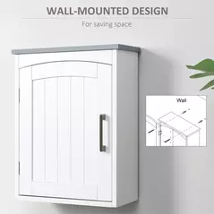 kleankin Bathroom Cabinet Wall Mounted, Modern Bathroom Wall Cabinet with Arched Door and Adjustable Shelf, Bathroom Storage Cabinet, Light Grey and White - 6