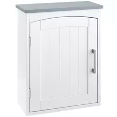 kleankin Bathroom Cabinet Wall Mounted, Modern Bathroom Wall Cabinet with Arched Door and Adjustable Shelf, Bathroom Storage Cabinet, Light Grey and White - 1