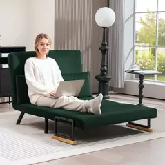 HOMCOM 4-in-1 Velvet-Feel Double Sofa Bed, with Pillows - Green - 7