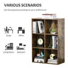 HOMCOM Six-Cube Bookcase - Rustic Brown Wood Effect - 6