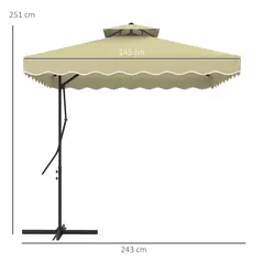 Outsunny 2.5m Square Double Top Garden Parasol Cantilever Umbrella with Ruffles, Beige - 3