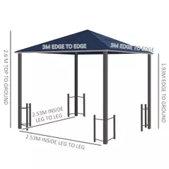 Outsunny 3 x 3(m) Hardtop Gazebo Canopy with Polycarbonate Roof, Steel & Aluminium Frame, Garden Pavilion with Mosquito Netting and Curtains, Black - 3
