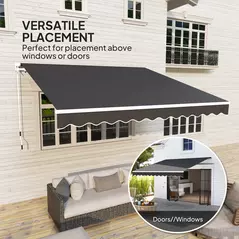 Outsunny 3 x 2.5m Garden Patio Manual Awning, Retractable Canopy Sun Shade Shelter with Fittings and Crank Handle, Black - 5