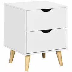 HOMCOM Bedside Table, Bedside Cabinet with 2 Drawers, Side End Table with Pine Wood Legs for Bedroom Living Room, White - 1