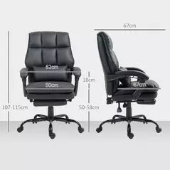 HOMCOM Faux Leather Reclining Office Chair, with Footrest - Black - 3