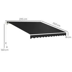 Outsunny 3 x 2.5m Garden Patio Manual Awning, Retractable Canopy Sun Shade Shelter with Fittings and Crank Handle, Black - 3