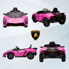 AIYAPLAY 12V Lamborghini Autentica Licensed Kids Electric Car with Remote Control, 4 Suspension Wheels, Soft Start, Pink - 8