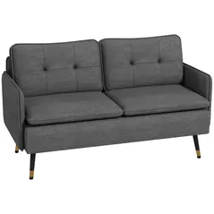 HOMCOM Modern Two Seater Sofa, Button Tufted Loveseat with Cushions and Steel Legs for Living Room, Guest Room, Dark Grey - 1