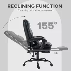 HOMCOM Faux Leather Reclining Office Chair, with Footrest - Black - 4