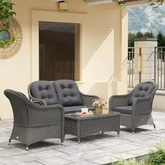 Outsunny Four-Piece Rattan Sofa Set, with Glass-Top Table - Light Grey - 2