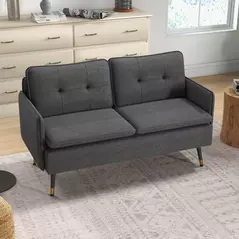 HOMCOM Modern Two Seater Sofa, Button Tufted Loveseat with Cushions and Steel Legs for Living Room, Guest Room, Dark Grey - 2
