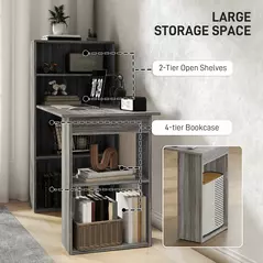 HOMCOM 120cm Computer Desk, Wooden PC Laptop Table with 6-Tier Storage Bookshelves, Home Office Working Study Desk, Writing Workstation, Grey - 5