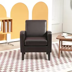 HOMCOM Faux Leather Simple Armchair - Brown - 8