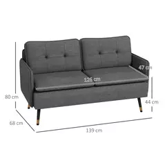 HOMCOM Modern Two Seater Sofa, Button Tufted Loveseat with Cushions and Steel Legs for Living Room, Guest Room, Dark Grey - 3