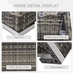 Outsunny Square PE Wicker Rattan Table with Glass Top - Dark Grey - 5