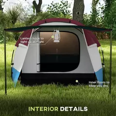 Outsunny Camping Tent, Large Tunnel Tent with Bedroom and Living Area, 2000mm Waterproof, Portable with Bag for 2-3 Man, Red - 6