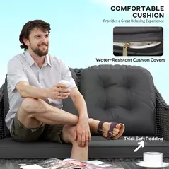 Outsunny Four-Piece Rattan Sofa Set, with Glass-Top Table - Light Grey - 5