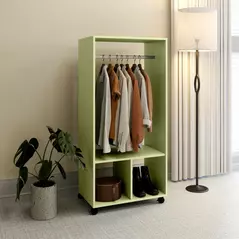 HOMCOM Open Wardrobe on Wheels, Bedroom Wardrobe with Clothes Hanging Rail, 2 Storage Shelves, Mobile Garment Rack for Cloakroom, Hallway, Green - 8