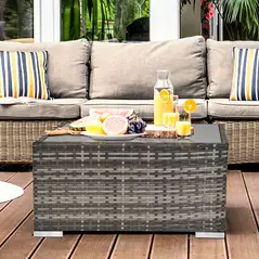 Outsunny Square PE Wicker Rattan Table with Glass Top - Dark Grey - 2
