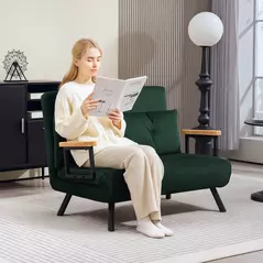 HOMCOM 4-in-1 Velvet-Feel Double Sofa Bed, with Pillows - Green - 2