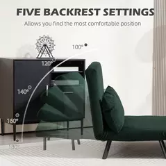 HOMCOM 4-in-1 Velvet-Feel Double Sofa Bed, with Pillows - Green - 5