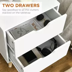 HOMCOM Bedside Table, Bedside Cabinet with 2 Drawers, Side End Table with Pine Wood Legs for Bedroom Living Room, White - 5