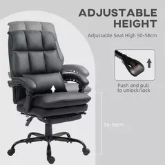 HOMCOM Faux Leather Reclining Office Chair, with Footrest - Black - 5
