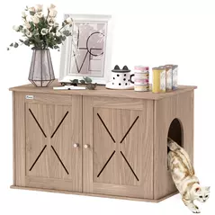 PawHut Cat Litter Box Enclosure with Double Doors and Side Entrance, Non-Slip Pads for Living Room, Walnut Brown - 1