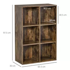 HOMCOM Six-Cube Bookcase - Rustic Brown Wood Effect - 3