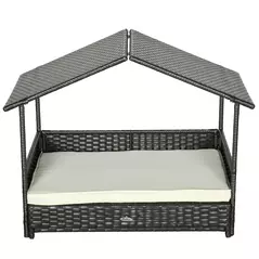 PawHut Extendable Elevated Dog Bed, Rattan Dog House, with Water-Resistant Roof, Removable Cushion, Cream - 9