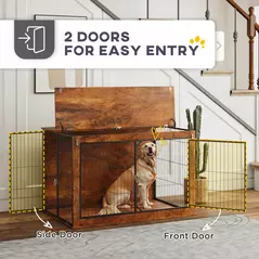 PawHut 46.46'' Dog Crate Furniture with Openable Top, Two Lockable Doors, for Extra Large Dogs, Rustic Brown - 6