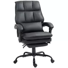 HOMCOM Faux Leather Reclining Office Chair, with Footrest - Black - 1
