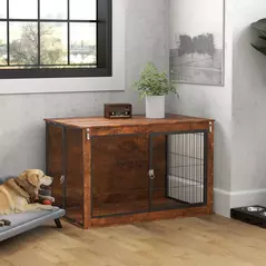PawHut 46.46'' Dog Crate Furniture with Openable Top, Two Lockable Doors, for Extra Large Dogs, Rustic Brown - 2