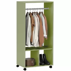 HOMCOM Open Wardrobe on Wheels, Bedroom Wardrobe with Clothes Hanging Rail, 2 Storage Shelves, Mobile Garment Rack for Cloakroom, Hallway, Green - 1