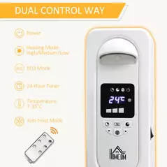 HOMCOM 1500W Digital Oil Filled Radiator, 7 Fin, Portable Electric Heater with LED Display, 24-Hour Timer, 3 Heat Settings, Safety Cut-Off and Remote Control, White - 5