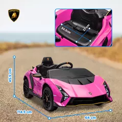 AIYAPLAY 12V Lamborghini Autentica Licensed Kids Electric Car with Remote Control, 4 Suspension Wheels, Soft Start, Pink - 3