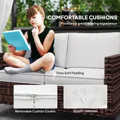 Outsunny Two-Seater Rattan Outdoor Sofa - Brown - 6