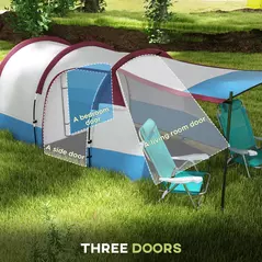 Outsunny Camping Tent, Large Tunnel Tent with Bedroom and Living Area, 2000mm Waterproof, Portable with Bag for 2-3 Man, Red - 5