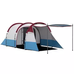 Outsunny Camping Tent, Large Tunnel Tent with Bedroom and Living Area, 2000mm Waterproof, Portable with Bag for 2-3 Man, Red - 1