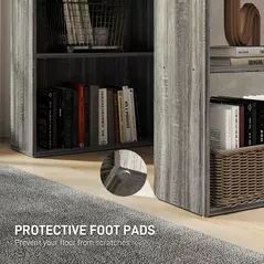 HOMCOM 120cm Computer Desk, Wooden PC Laptop Table with 6-Tier Storage Bookshelves, Home Office Working Study Desk, Writing Workstation, Grey - 6