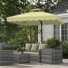 Outsunny 2.5m Square Double Top Garden Parasol Cantilever Umbrella with Ruffles, Beige - 2