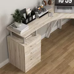 HOMCOM L-Shaped Computer Desk Table with Storage Drawer, Home Office Desk Corner Industrial Style Workstation for A4 Files 143.5 x 143.5 x 76cm, Oak - 8