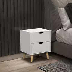 HOMCOM Bedside Table, Bedside Cabinet with 2 Drawers, Side End Table with Pine Wood Legs for Bedroom Living Room, White - 2