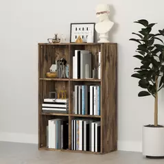 HOMCOM Six-Cube Bookcase - Rustic Brown Wood Effect - 2