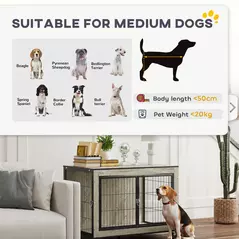 PawHut Dog Crate Furniture with Wheels, Double Doors, for Medium Dogs, Grey - 8