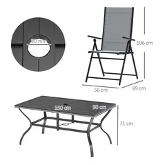 Outsunny Seven-Piece Steel Outdoor Dining Set, with Parasol Hole - Grey - 3