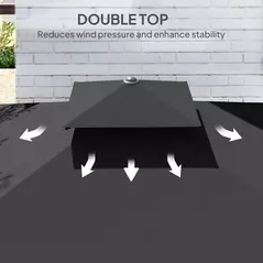 Outsunny 2.5m Cantilever Parasol with Easy Lever, Square Double Top Garden Parasol Umbrella with Ruffles and Cross Base, Overhanging Outdoor Sun Shades, Black - 6