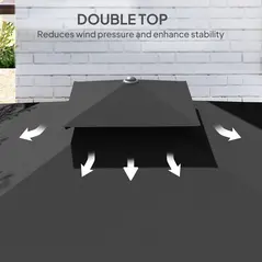 Outsunny 2.5m Cantilever Parasol with Easy Lever, Square Double Top Garden Parasol Umbrella with Ruffles and Cross Base, Overhanging Outdoor Sun Shades, Black - 6