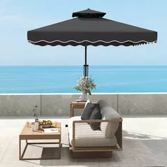 Outsunny 2.5m Cantilever Parasol with Easy Lever, Square Double Top Garden Parasol Umbrella with Ruffles and Cross Base, Overhanging Outdoor Sun Shades, Black - 9